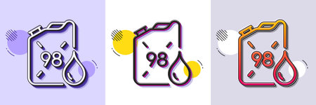 Petrol canister line icon. Halftone dotted pattern. Gradient icon with grain shadow. 98 petroleum fuel sign. E5 gasoline container symbol. Line petrol canister icon. Various designs. Vectorのイラスト素材