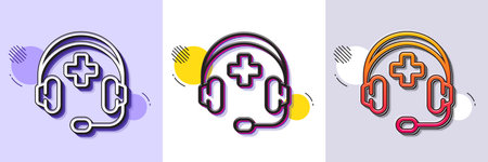 Medical support line icon. Halftone dotted pattern. Gradient icon with grain shadow. Emergency call sign. Medicine headset symbol. Line medical support icon. Various designs. Vectorのイラスト素材