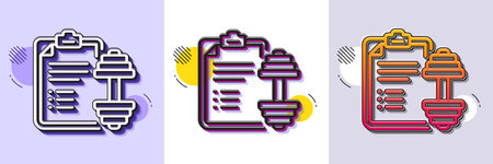 Dumbbell line icon. Halftone dotted pattern. Gradient icon with grain shadow. Workout plan sign. Gym...