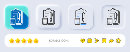 Accounting line icon. Neumorphic, Flat shadow, 3d buttons. Clipboard document sign. Calculate budget symbol. Line accounting icon. Social media icons. Vectorのイラスト素材