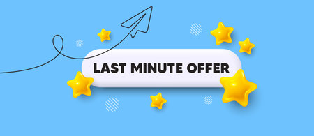 Last minute offer search bar. Share plane line icon. Last minute offer. Special price deal sign. Advertising discounts symbol. Search button with 3d stars. Vectorのイラスト素材
