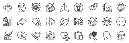 Healthy face, Medical mask and Stress line icons pack. Share, Message, Paper plane icons. Social care, Coronavirus statistics, Coronavirus web icon. Vectorのイラスト素材