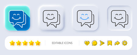 Smile face line icon. Neumorphic, Flat shadow, 3d buttons. Happy emoticon chat sign. Speech bubble symbol. Line smile face icon. Social media icons. Vectorのイラスト素材