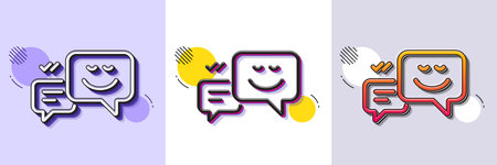 Message speech bubbles with Smile line icon. Halftone dotted pattern. Gradient icon with grain...
