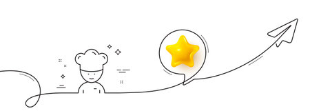 Cooking chef line icon. Continuous line with share plane. Sous-chef sign. Food preparation symbol. 3d star in speech bubble. Cooking chef single line ribbon. Loop curve pattern. Vectorのイラスト素材