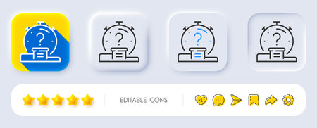 Quiz line icon. Neumorphic, Flat shadow, 3d buttons. Timer with question mark. Faq time symbol. Line quiz icon. Social media icons. Vectorのイラスト素材