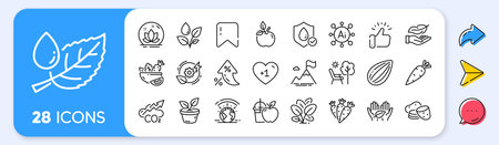Waterproof, Salad and Eco food line icons. Interest rate, AI generate, Inflation icons. Pack of Leaves, Lightweight, Potato icon. Lotus, Mountain flag, Leaf dew pictogram. Vectorのイラスト素材