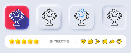 Winner cup line icon. Neumorphic, Flat shadow, 3d buttons. Sport Trophy with Star symbol. Victory achievement or Championship prize sign. Line victory icon. Social media icons. Vectorのイラスト素材