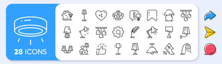 Lamps line icons. Interest rate, AI generate, Inflation icons. Spotlight led, Table Lamp and Floor Light. Modern chandelier, Electric light illuminate and Wall lamp icons. Vectorのイラスト素材