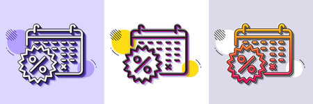 Calendar discounts line icon. Halftone dotted pattern. Gradient icon with grain shadow. Sale shopping sign. Clearance symbol. Line calendar discounts icon. Various designs. Vectorのイラスト素材