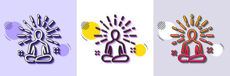 Yoga line icon. Halftone dotted pattern. Gradient icon with grain shadow. Meditation pose sign. Relax body and mind symbol. Line yoga icon. Various designs. Vectorのイラスト素材