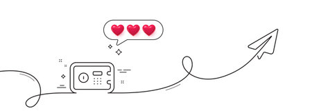 Safe box line icon. Continuous line with share plane. Secure deposit sign. Hotel service symbol. Hearts rate review in speech bubble. Safe box single line ribbon. Loop curve pattern. Vectorのイラスト素材