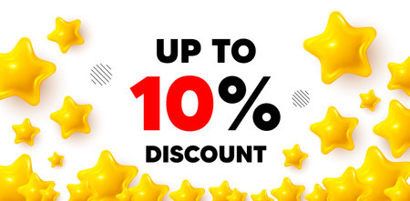 Discount tag winner banner with 3d stars. Golden stars banner. Up to 10 percent discount tag. Sale...
