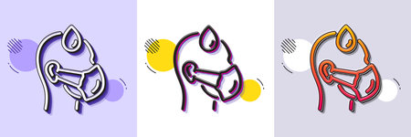 Sick man with medical mask line icon. Halftone dotted pattern. Gradient icon with grain shadow. Safety respiratory mask sign. Coronavirus face protection symbol. Line sick man icon. Vectorのイラスト素材