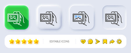 Image album line icon. Neumorphic, Flat shadow, 3d buttons. Phone photo sign. Smartphone picture gallery symbol. Line image album icon. Social media icons. Vectorのイラスト素材