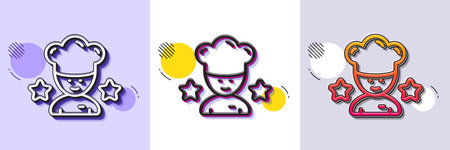 Best chef line icon. Halftone dotted pattern. Gradient icon with grain shadow. Stars ranking sign. Rating symbol. Line best chef icon. Various designs. Vectorのイラスト素材