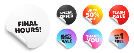 Final hours sticker tag. Special offer paper price tags. Final hours sale. Special offer price sign. Advertising discounts symbol. Discount, black friday sticker. Promo banner. Vectorのイラスト素材