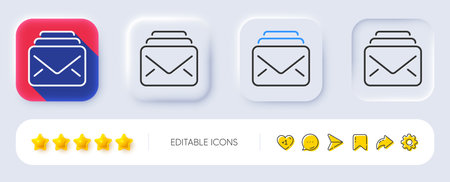 Mail line icon. Neumorphic, Flat shadow, 3d buttons. New Messages correspondence sign. E-mail symbol. Line mail icon. Social media icons. Vectorのイラスト素材