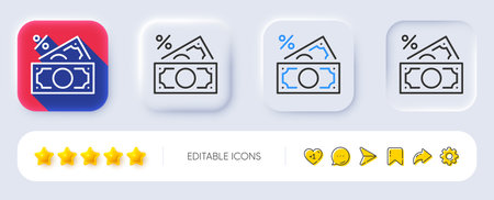 Money tax line icon. Neumorphic, Flat shadow, 3d buttons. Cash tax rate sign. Financial interest symbol. Line money tax icon. Social media icons. Vectorのイラスト素材
