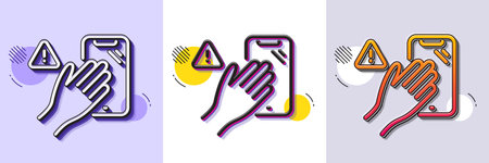 Dont touch phone line icon. Halftone dotted pattern. Gradient icon with grain shadow. Hand warning sign. Hygiene notification symbol. Line dont touch icon. Various designs. Vectorのイラスト素材