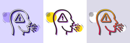 Cough line icon. Halftone dotted pattern. Gradient icon with grain shadow. Coronavirus symptom sign. Flu, sneeze or pneumonie symbol. Line cough icon. Various designs. Vectorのイラスト素材