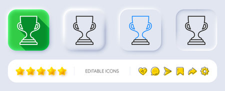 Award cup line icon. Neumorphic, Flat shadow, 3d buttons. Winner Trophy symbol. Sports achievement sign. Line award cup icon. Social media icons. Vectorのイラスト素材