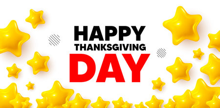 Happy thanksgiving winner banner with 3d stars. Golden stars banner. Happy thanksgiving tag. Happy family holiday message. Autumn thank you day. Review rate background. Vectorのイラスト素材