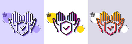 Insurance hands line icon. Halftone dotted pattern. Gradient icon with grain shadow. Risk coverage sign. Policyholder protection symbol. Line insurance hand icon. Various designs. Vectorのイラスト素材