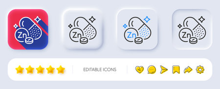 Zinc mineral line icon. Neumorphic, Flat shadow, 3d buttons. Chemical element Zn sign. Capsule or pill symbol. Line zinc mineral icon. Social media icons. Vectorのイラスト素材