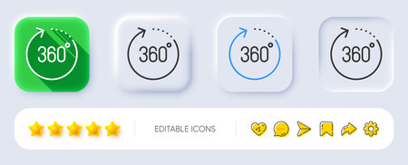360 degrees line icon. Neumorphic, Flat shadow, 3d buttons. Panoramic view sign. VR technology simulation symbol. Line 360 degrees icon. Social media icons. Vectorのイラスト素材