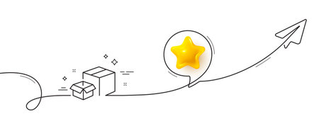 Packing boxes line icon. Continuous line with share plane. Delivery parcel sign. Cargo box symbol. 3d star in speech bubble. Packing boxes single line ribbon. Loop curve pattern. Vectorのイラスト素材