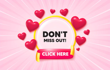 Miss out sunburst ray banner. Click here flag ribbon. Dont miss out tag. Special offer price sign. Advertising discounts symbol. 3d hearts glitter. Red ribbon tag. Discount offer. Vectorのイラスト素材