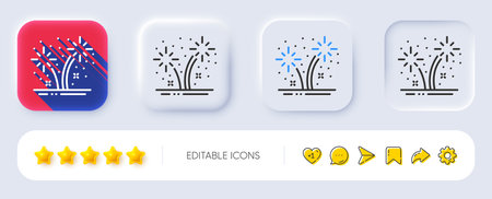 Fireworks line icon. Neumorphic, Flat shadow, 3d buttons. Pyrotechnic salute sign. Carnival celebration lights symbol. Line fireworks icon. Social media icons. Vectorのイラスト素材