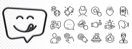 Chemistry lab, Air conditioning and Security line icons for web app. Glare of light effect. Message icon. Pack of Loyalty star, Graph chart, Face id pictogram icons. Vectorのイラスト素材