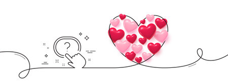 Question button line icon. Continuous line big heart. Ask help sign. Faq questionnaire symbol. 3d hearts in heart shaped loop. Question button single line ribbon. Loop curve pattern. Vectorのイラスト素材
