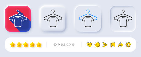 T-shirt line icon. Neumorphic, Flat shadow, 3d buttons. Tee shirt with hanger sign. Fabric sport wear symbol. Line t-shirt icon. Social media icons. Vectorのイラスト素材