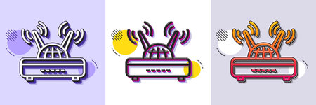 Wifi router line icon. Halftone dotted pattern. Gradient icon with grain shadow. Computer component sign. Internet symbol. Line wifi icon. Various designs. Vectorのイラスト素材