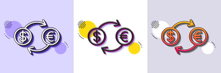 Money exchange line icon. Halftone dotted pattern. Gradient icon with grain shadow. Banking currency sign. Euro and Dollar Cash transfer symbol. Line currency exchange icon. Various designs. Vectorのイラスト素材