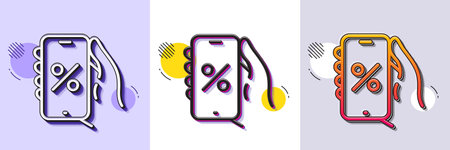 Discounts app line icon. Halftone dotted pattern. Gradient icon with grain shadow. Sale offer sign. Phone promotion price symbol. Line discounts app icon. Various designs. Vectorのイラスト素材