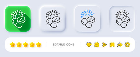 Coronavirus pills line icon. Neumorphic, Flat shadow, 3d buttons. Covid-19 virus vaccine sign. Corona virus symbol. Line coronavirus pills icon. Social media icons. Vectorのイラスト素材