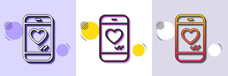 Phone with heart line icon. Halftone dotted pattern. Gradient icon with grain shadow. Social media like sign. Smartphone Love message symbol. Line love chat icon. Various designs. Vectorのイラスト素材