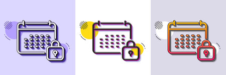 Calendar locked line icon. Halftone dotted pattern. Gradient icon with grain shadow. Annual planner sign. Event schedule symbol. Line calendar icon. Various designs. Vectorのイラスト素材