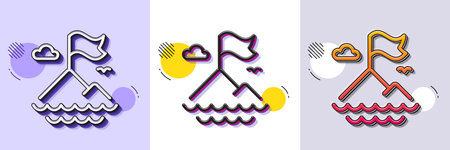 Mountain flag line icon. Halftone dotted pattern. Gradient icon with grain shadow. Goal challenge sign. Leadership symbol. Line mountain flag icon. Various designs. Vectorのイラスト素材