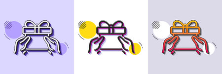 Give a Gift box line icon. Halftone dotted pattern. Gradient icon with grain shadow. Present or Sale sign. Birthday Shopping symbol. Package in Gift Wrap. Line give present icon. Vectorのイラスト素材