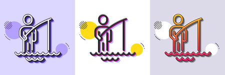 Fisherman line icon. Halftone dotted pattern. Gradient icon with grain shadow. Fishing place sign. Fisher with rod symbol. Line fisherman icon. Various designs. Vectorのイラスト素材
