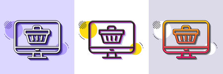 Online Shopping cart line icon. Halftone dotted pattern. Gradient icon with grain shadow. Monitor sign. Supermarket basket symbol. Line web shop icon. Various designs. Vectorのイラスト素材