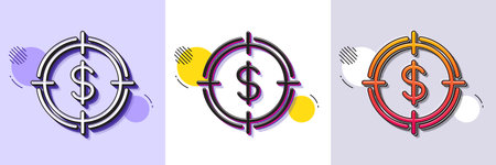 Target with Dollar line icon. Halftone dotted pattern. Gradient icon with grain shadow. Aim symbol. Cash or Money sign. Line dollar Target icon. Various designs. Vectorのイラスト素材