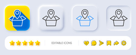 Package tracking line icon. Neumorphic, Flat shadow, 3d buttons. Delivery monitoring sign. Shipping box location symbol. Line package location icon. Social media icons. Vectorのイラスト素材
