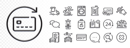 Credit card, Delivery notification and Report statistics line icons for web app. Glare of light effect. Message icon. Pack of Renew card, Manual, Touchscreen gesture pictogram icons. Vectorのイラスト素材