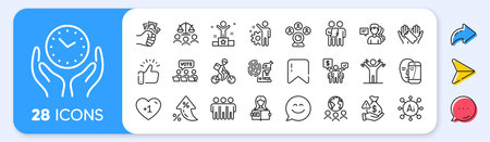 Fraud, Bribe and Friendship line icons. Interest rate, AI generate, Inflation icons. Pack of Woman read, Online voting, Court jury icon. Teamwork, Survey, Delivery bike pictogram. Vectorのイラスト素材